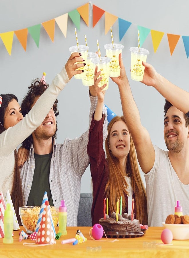 JarThenaAMCS أكواب بلاستيكية من JarThenaAMCS سعة 12 أونصة، 50 قطعة، مع أغطية وماصات ذهبية اللون، للاستخدام مرة واحدة، مثالية لحفلات أعياد الميلاد وحفلات توديع العزوبية. - Image 5